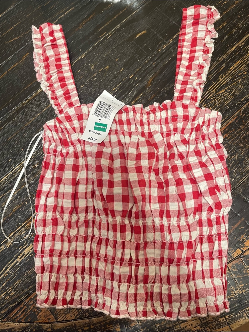 Freshman Red & White Gingham Smocked Ruffle Tank